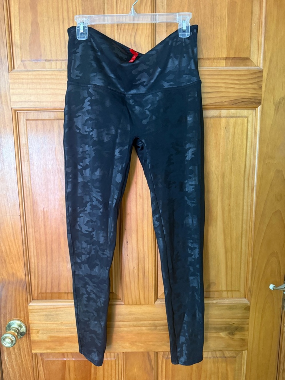 SPANX Black Faux Leather Camo High-Waist Leggings